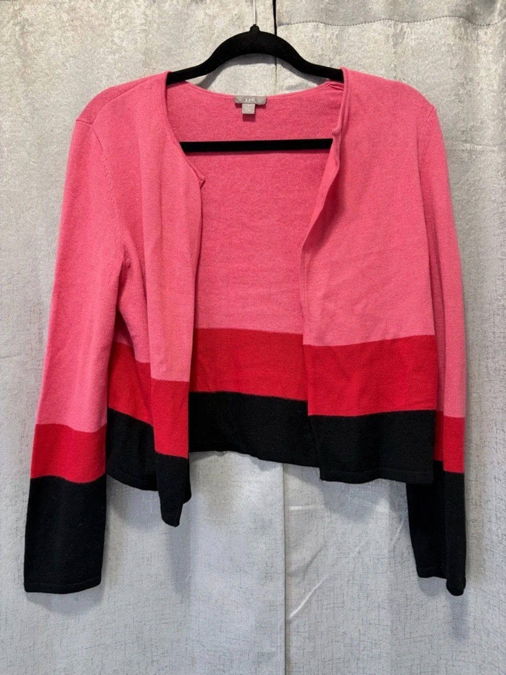 J. Jill Pink Red Black Open-Front Colorblock Cardigan